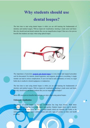 Why students should use dental loupes