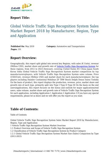 Traffic Sign Recognition System Sales Market Report 2018 