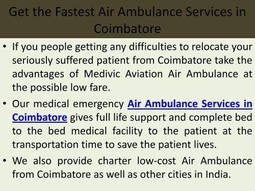 Easily Hire Medivic Aviation Emergency Air Ambulance Services in Coimbatore