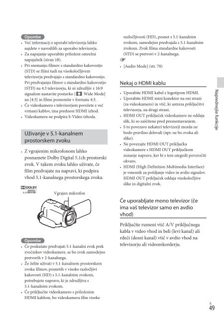 Sony HDR-PJ720E - HDR-PJ720E Mode d'emploi Slov&eacute;nien