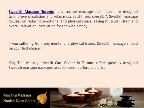 Specially Designed Swedish Massage Toronto Packages - King Thai Massage