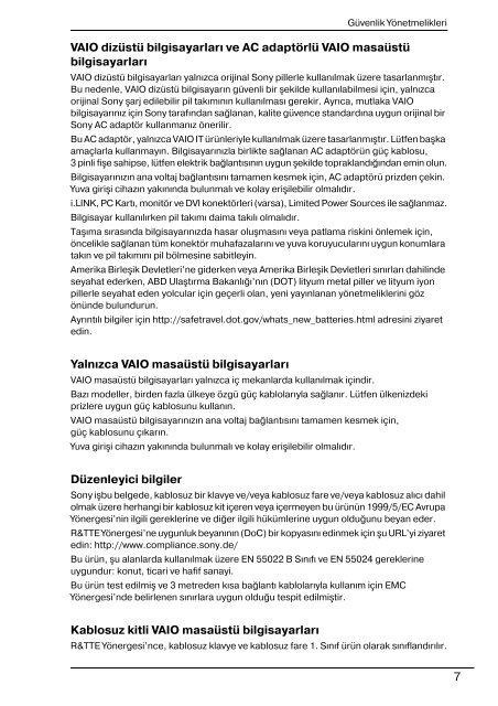 Sony VPCEC1S1R - VPCEC1S1R Documents de garantie Turc