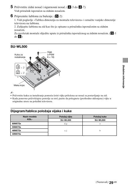 Sony KDL-40NX725 - KDL-40NX725 Consignes d&rsquo;utilisation Croate