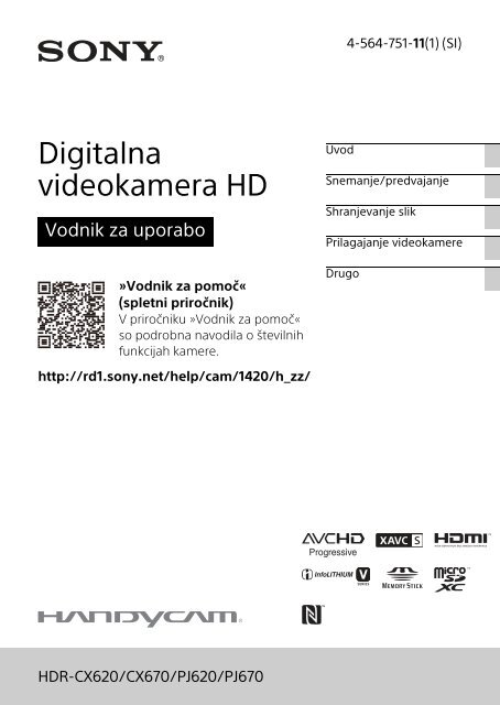 Sony HDR-CX620 - HDR-CX620 Istruzioni per l'uso Sloveno