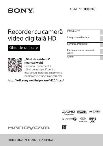 Sony HDR-CX620 - HDR-CX620 Istruzioni per l'uso Rumeno
