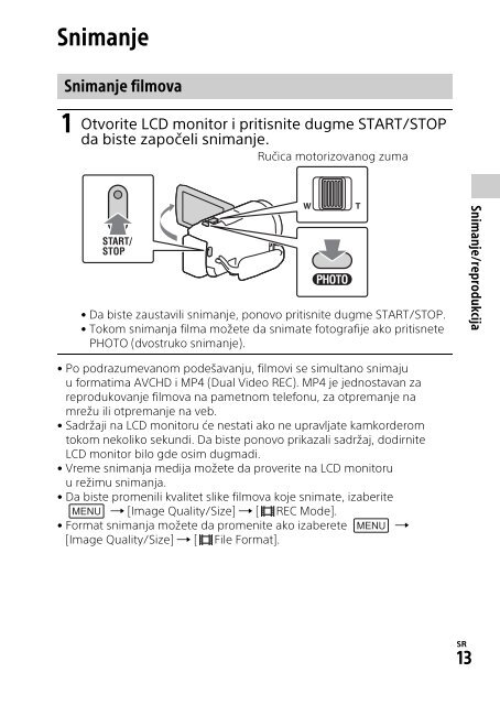 Sony HDR-CX620 - HDR-CX620 Istruzioni per l'uso Serbo