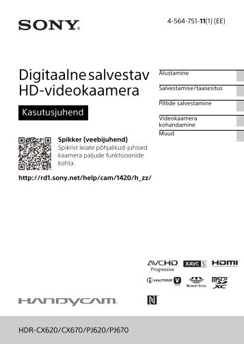 Sony HDR-CX620 - HDR-CX620 Istruzioni per l'uso Estone
