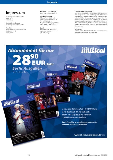 Blickpunkt Musical Saisonvorschau 2015/16 Teil 2