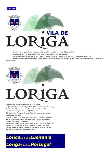 LORIGA VILA LUSITANA - LORIGA LUSITANIAN TOWN