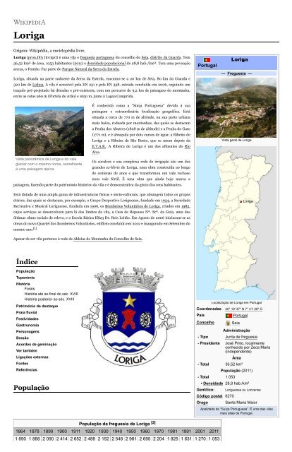 Loriga  Wikipedia, a enciclopédia livre, o artigo foi criado por António Conde