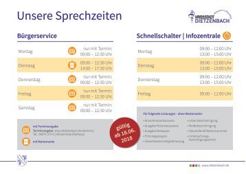 Sprechzeiten im Bürgerservice ab 18.06.2018