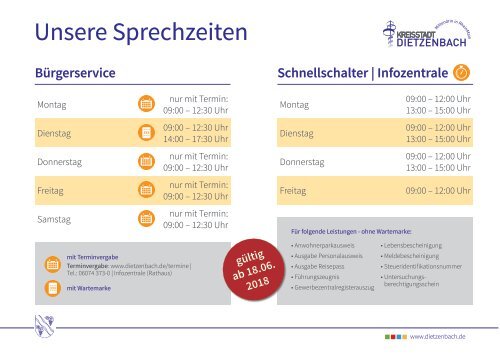 Sprechzeiten im Bürgerservice ab 18.06.2018