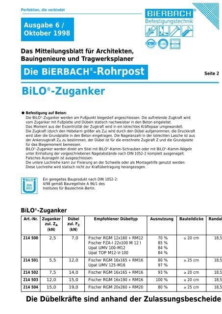 BiLO®-Zuganker - BiERBACH GmbH & Co. KG Befestigungstechnik