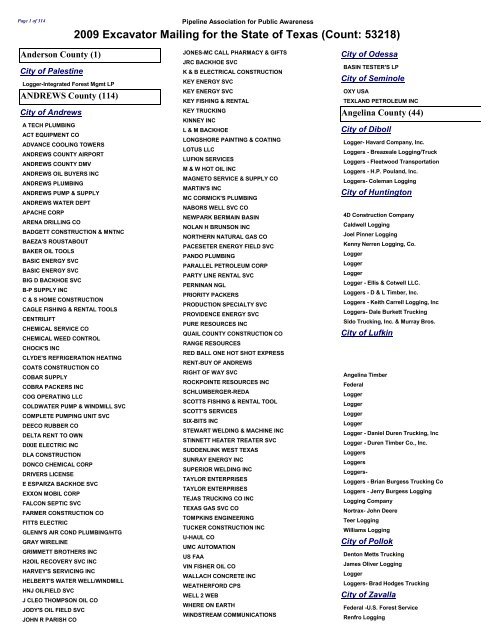 - Awareness Public Excavators Texas 2009 Pipeline Association for