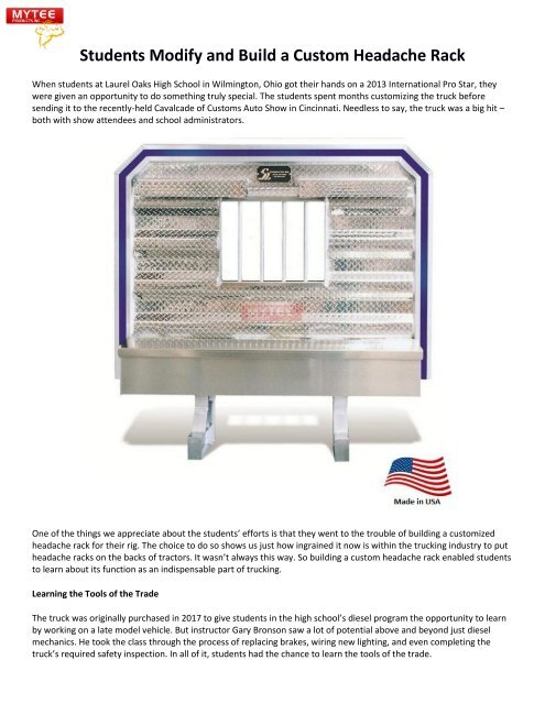 Headach Rack Design Students Modify and Build a Custom Headache Rack