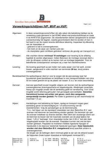 Verwerkingsrichtlijnen IVP, MVP en HVP: - Betonson