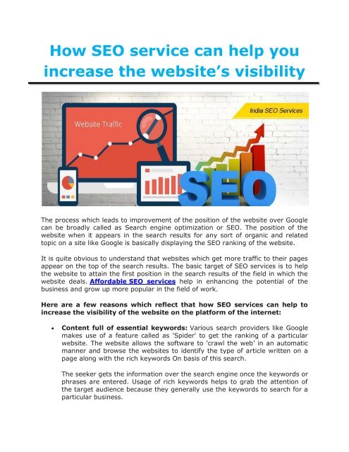 How SEO Services can help in Increasing your Website's Visibility.