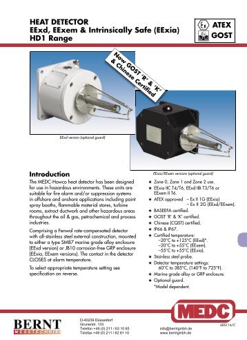 HEAT DETECTOR EExd, EExem & Intrinsically Safe ... - Bernt GmbH