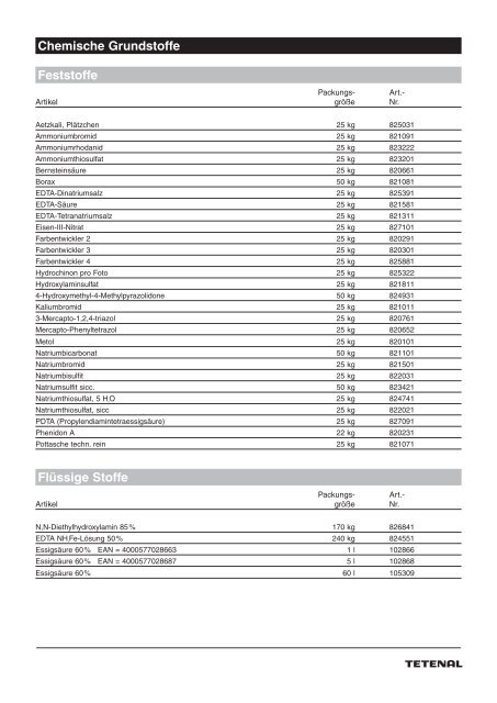 Chemische Grundstoffe Feststoffe - Tetenal