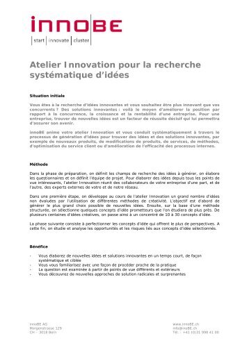 Atelier Innovation pour la recherche systématique d'idées - Bern