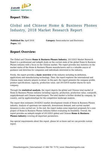 Home & Business Phones Industry, 2018 Market Research Report