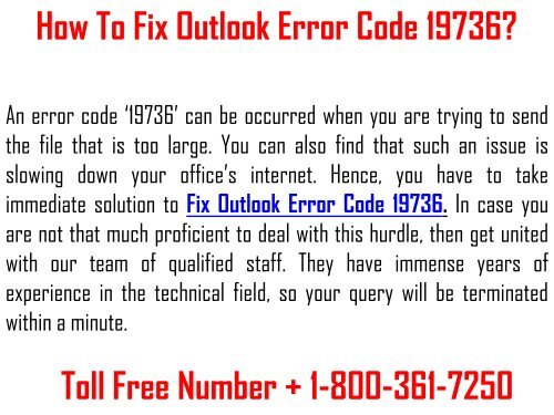 How to Fix Outlook Error Code 19736? 1-800-361-7250 