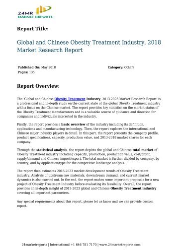 Obesity Treatment Industry, 2018 Market Research Report