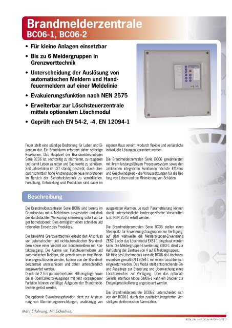 Brandmelderzentrale BC06-1, BC06-2 - Bernt GmbH