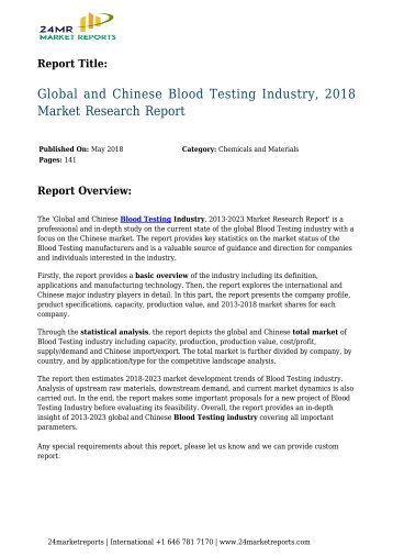 Blood Testing Industry, 2018 Market Research Report