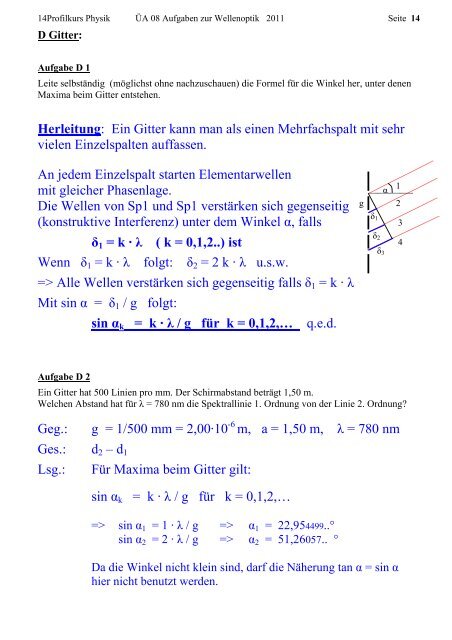 08 Aufgaben zur Wellenoptik A Überlagerung zweier Kreiswellen B ...