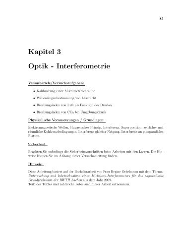 Kapitel 3 Optik - Interferometrie - I. Physikalisches Institut B