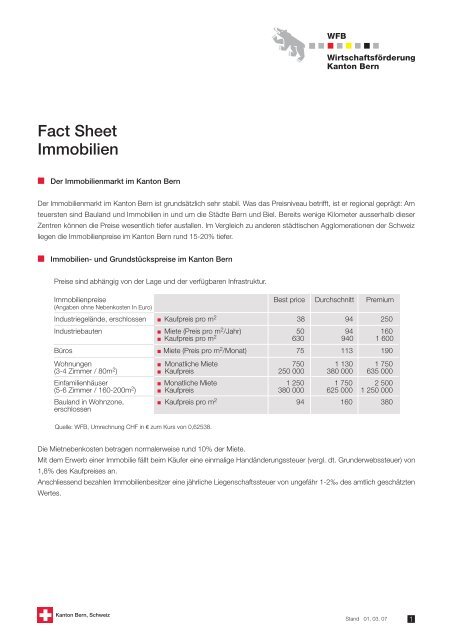 Fact Sheet Immobilien - Bern