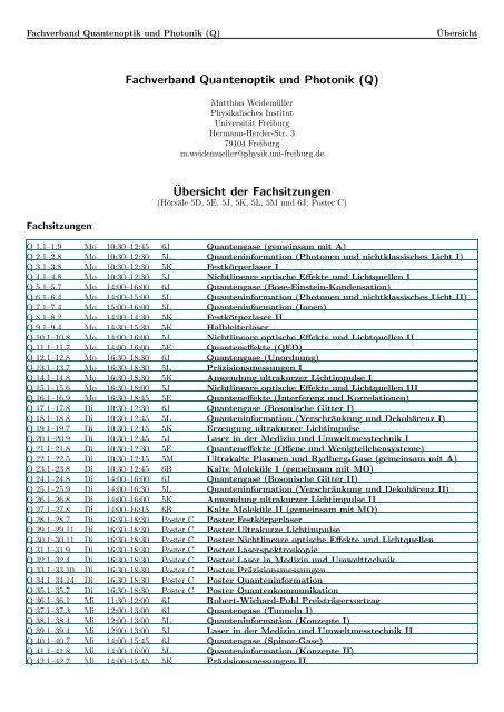 Fachverband Quantenoptik und Photonik (Q) ¨Ubersicht der ...