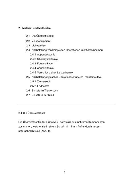 Die Übersichtsoptik - Experimentelle Minimal Invasive Chirurgie und ...