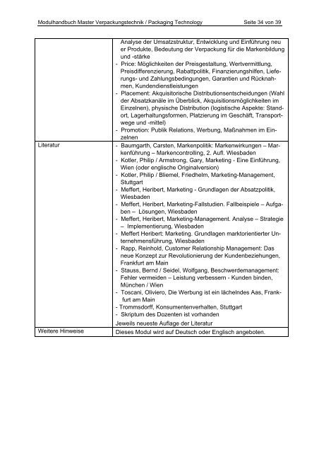 Modulhandbuch für den Master-Studiengang Verpackungstechnik ...