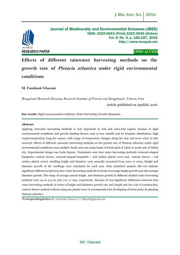 Effects of different rainwater harvesting methods on the growth rate of Pistacia atlantica under rigid environmental conditions