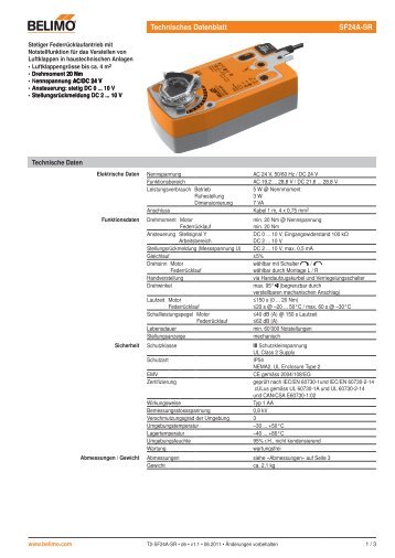 Technisches Datenblatt SF24A-SR - Belimo