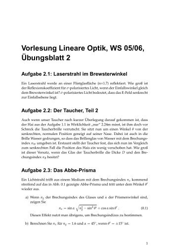 Vorlesung Lineare Optik, WS 05/06, Übungsblatt 2 Aufgabe 2.1