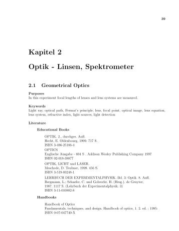 Geometrische Optik, Beugung, Spektrometrie - I. Physikalisches ...