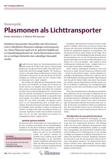 Plasmonen als Lichttransporter: Nanooptik