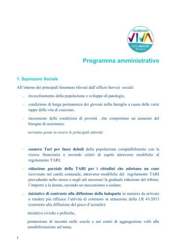 programma amministrativo elezioni amministrative 2018 SQUINZANO VIVA aggiornato aggiornato 8.5