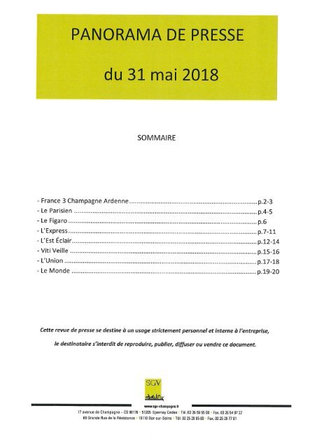 Panorama de presse quotidien du 31-05-2018