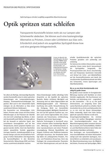 Optik spritzen statt schleifen - Sumitomo (SHI)