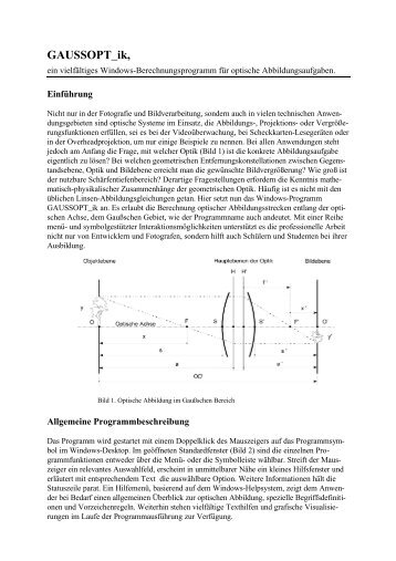 Gaussoptik, ein Berechnungsprogramm für optische Abbildungen