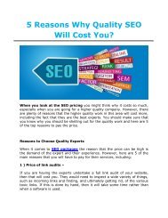 5 Reasons Why Quality SEO Will Cost You