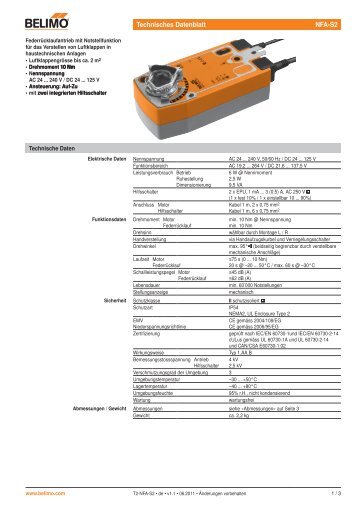 Technisches Datenblatt NFA-S2 - Belimo