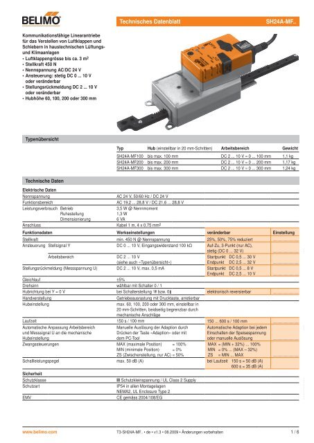 Technisches Datenblatt SH24A-MF.. - Belimo