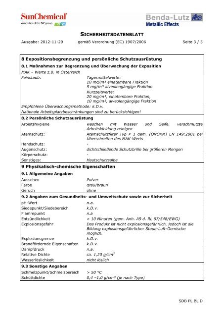 SICHERHEITSDATENBLATT 1 Zubereitungs - Benda-Lutz Werke ...