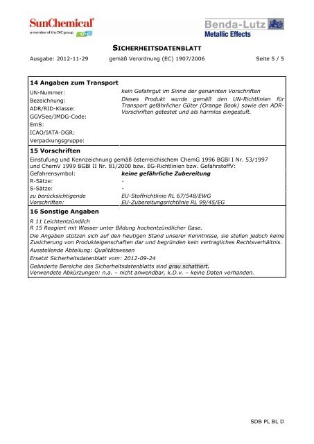 SICHERHEITSDATENBLATT 1 Zubereitungs - Benda-Lutz Werke ...