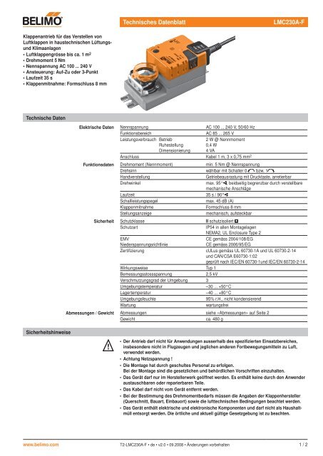 Technisches Datenblatt LMC230A-F - Belimo